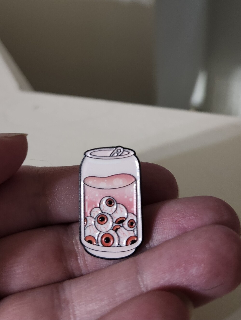 Pink Eyeball Can Enamel Pin - Cute Novelty Accessory
